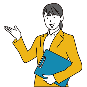 チェックポイントを紹介しているスーツの女性